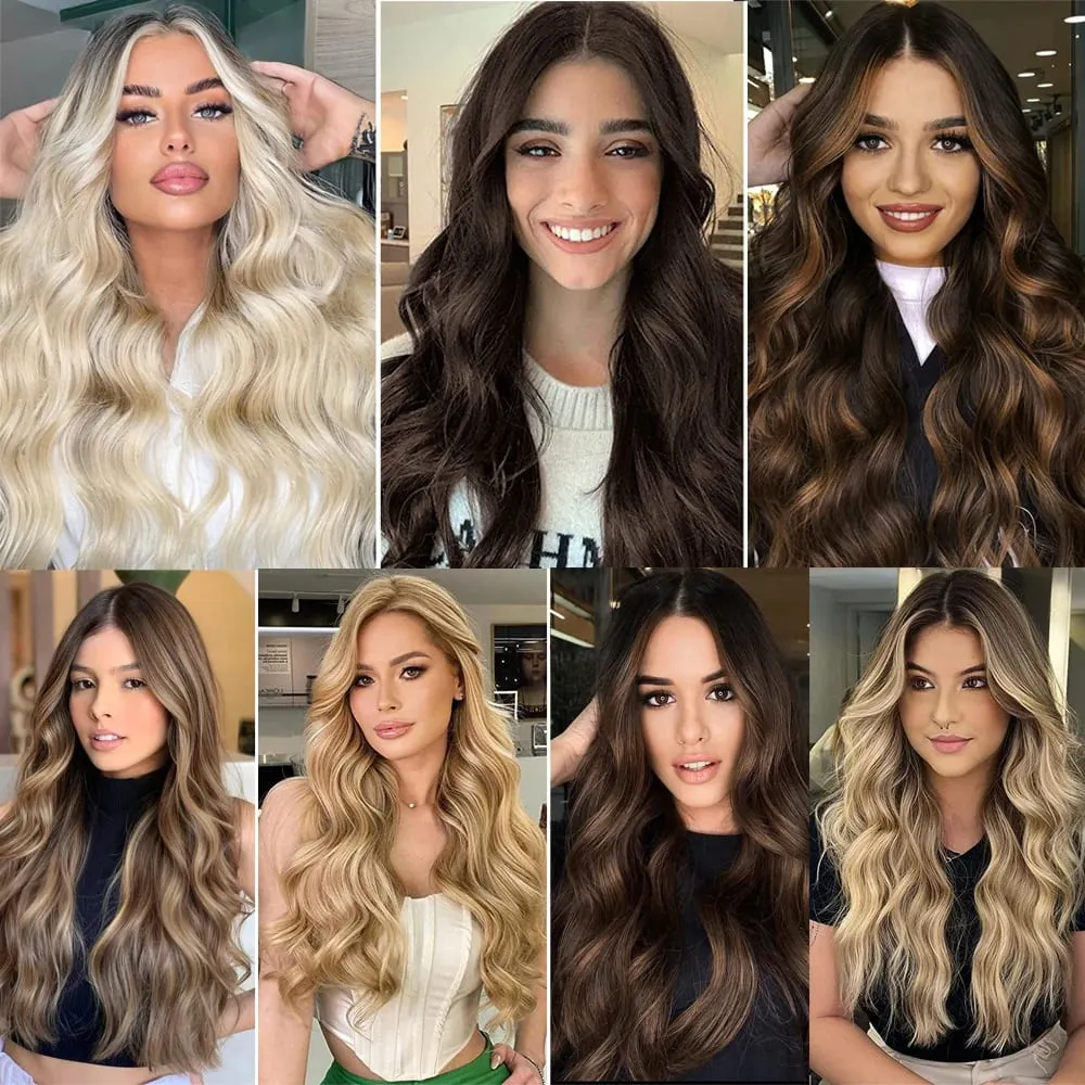 Synthatic Artificial Long Wavy Hairpiece Blonde Mixed Brown False Hair Piece For Women Two Clips Natural Hair Extension 17 Color