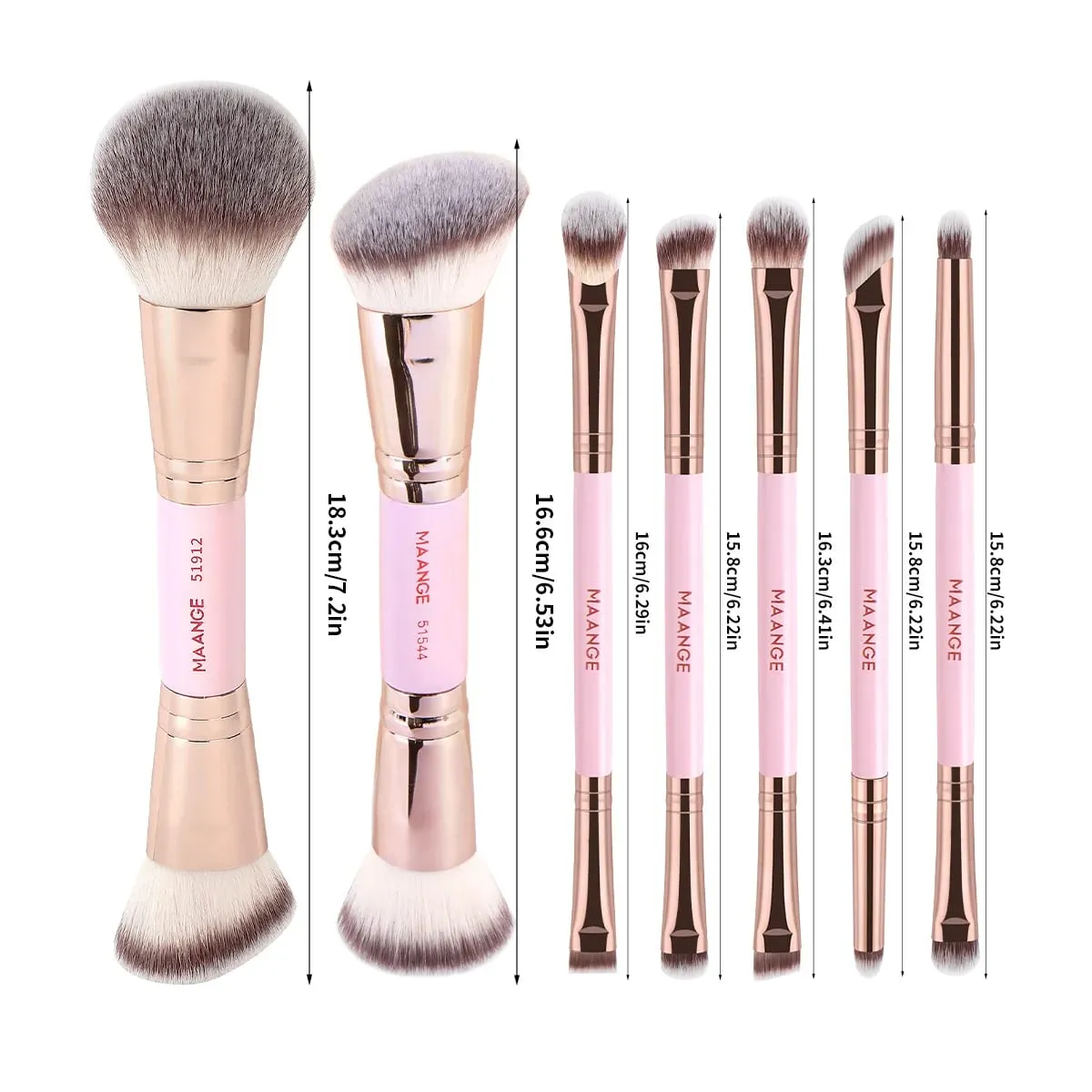 Pincéis de maquiagem de cabeça dupla, 7 peças, base densa, corretivo, creme líquido, detalhes de mistura, sombra, ferramentas de beleza