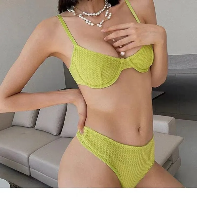 Conjunto de sutiã liso casual feminino elegante conjunto de lingerie elástica tanga fina conjunto de sutiã e calcinha
