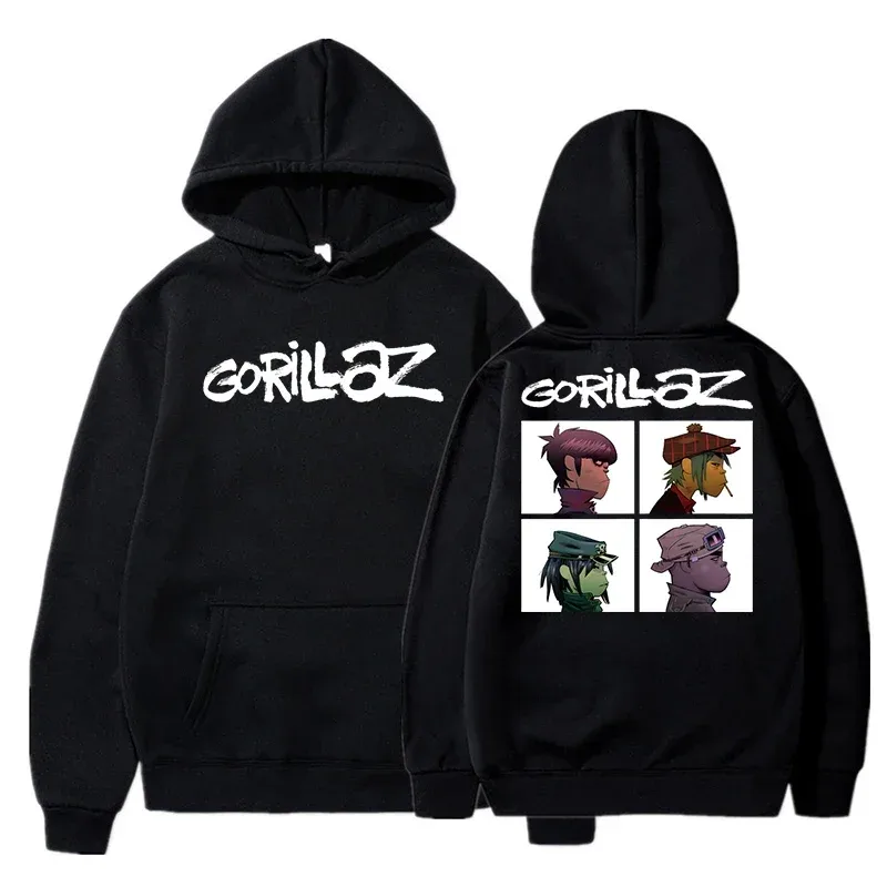 秋冬套頭衫長袖寬鬆柔軟衛衣街頭服飾外套 Gorillaz 印花男女連帽衫