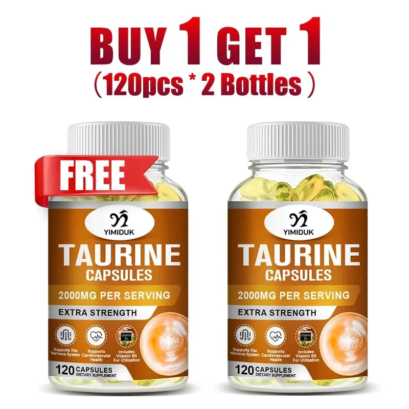 Compre 1 e ganhe 1 grátis! Suplemento de Taurina Premium para Foco e Exercício, Aumenta a Resistência, Reduz a Fadiga e a Função Cardiovascular