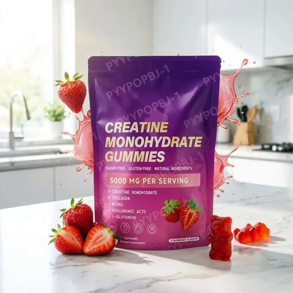 Gomas de creatina monohidratada 60 contagens com colágeno, biotina, vitamina D3 e ácido hialurônico para recuperação diária pré e pós-treino