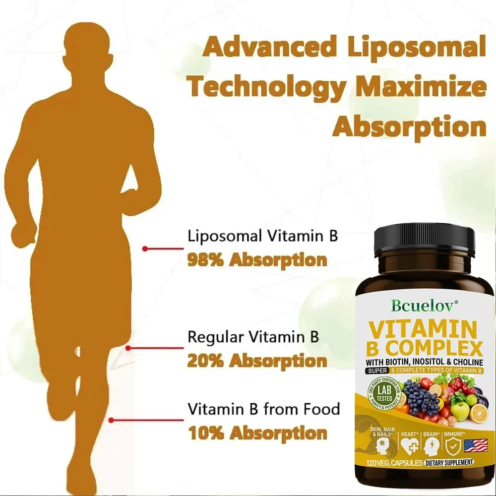 Vitamin B Complex - B1 B2 B3 B5 B6 B7 B9 B12 Biotin Choline Niacin - Brain Skin Hair Nervous System Immunity Metabolism