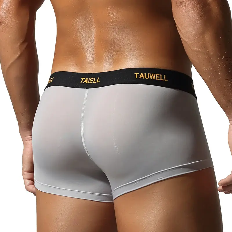 Roupa interior masculina confortável legal fina sexy semi-transparente calças de ângulo plano com cuecas em forma de u