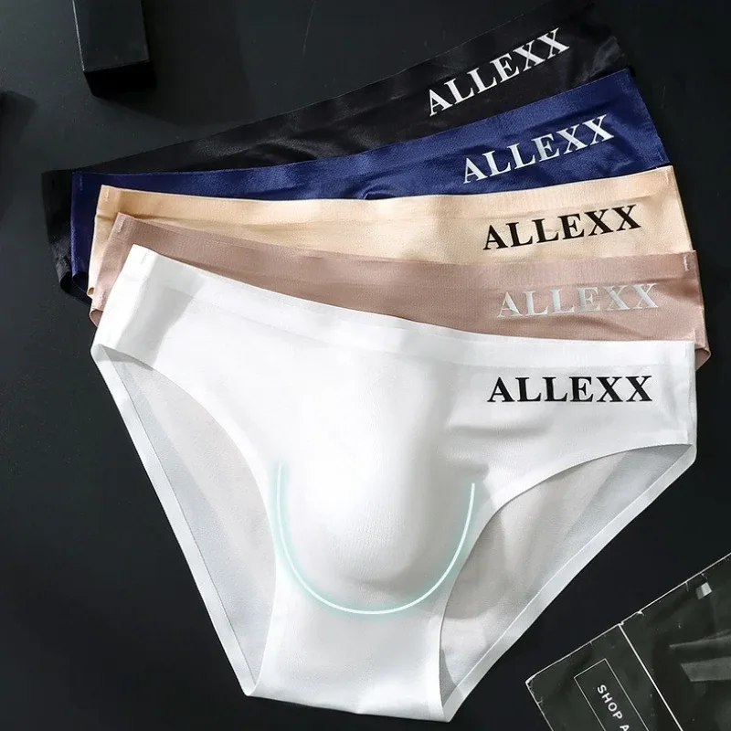 Cuecas de seda gelo sem costura masculina sissy convexo bolsa calcinha ultra-fino ver através lingerie underpant elástico baixo crescimento roupa interior