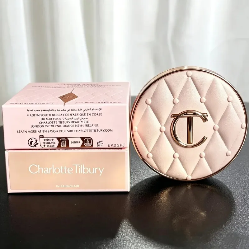 Charlotte tilbury corretivo almofada sedoso ajuste em pó corretivo portátil de longa duração fundação maquiagem com caixa presentes