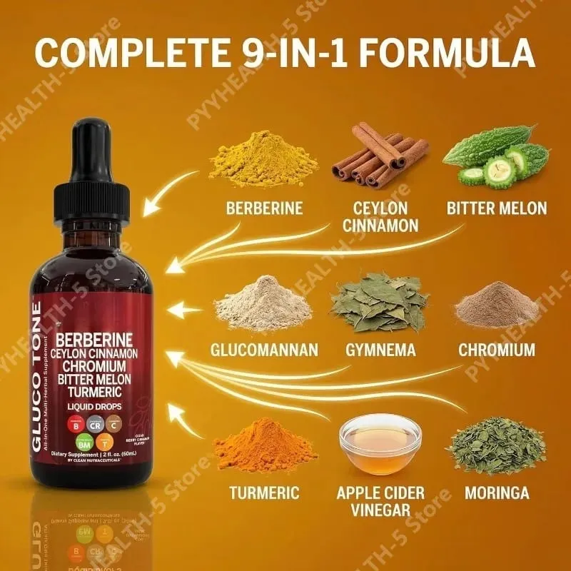 Berberina com Suplemento de Canela do Ceilão Gotas Líquidas + Extrato de Melão Amargo Glucomanano Gymnema Cromo Cúrcuma 60ml