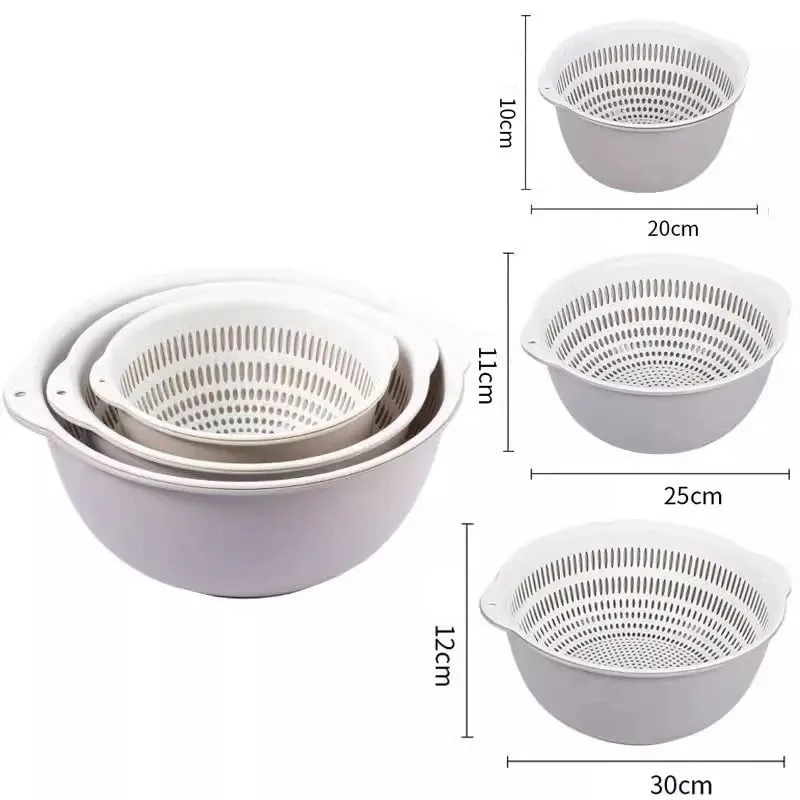 6PCS Kitchen Sink Vegetable Drainer Fruit Basket for Multifunctional 3 Size Stackable Washing Basin Vegetable Drain Basket Basin