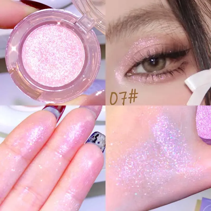 Sombra de olhos monocromática de alto brilho, à prova d'água, pêssego, rosa, longa duração, sedosa, fácil de colorir, diamante brilhante, cosméticos, 1 peça