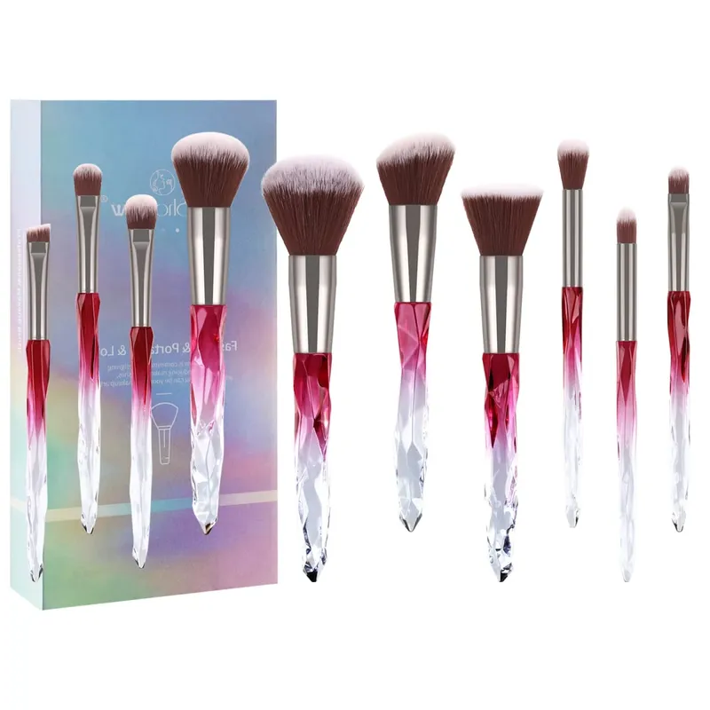 10 pçs brilhante cristal lidar com escova de maquiagem conjunto com caso redondo solto pó escova & plana fundação escova para maquiagem dos olhos
