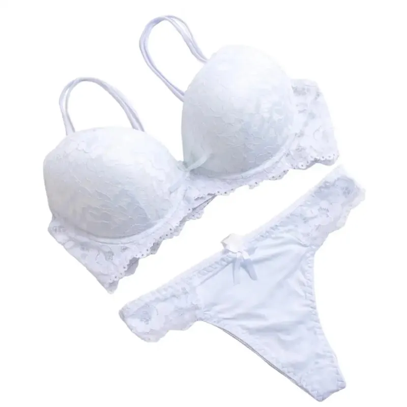 2 pçs/set conjunto de roupa interior alta estiramento cor sólida dupla fileira fivela decorar tamanho grande feminino sexy sutiã de renda e calcinha conjunto