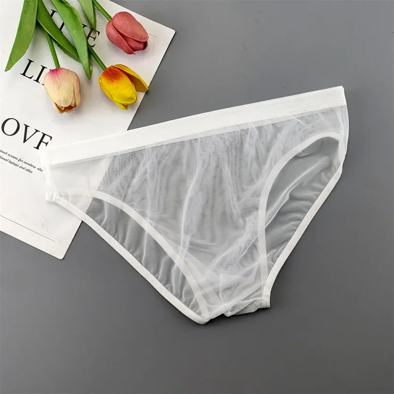 5 pçs roupa interior de malha transparente para homem perspectiva ultra-fina mid-rise masculino bolsa desliza calcinha homme plus size — image 4