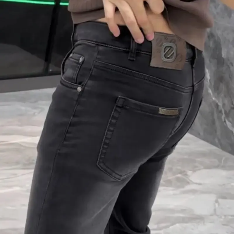 High-end Jeans Men's Spring and Summer Versatile Slim Pants Black Trendy Brand Business Trousers Men Clothing Low Rise Jeans