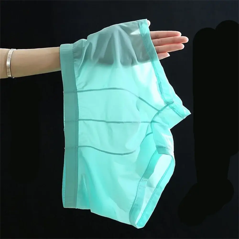 Cool Men's Ice Silk U Convex Underwear Summer Ultra-thin Transparent Boxer Shorts Sexy Male Trunks Plus Size M-XXL