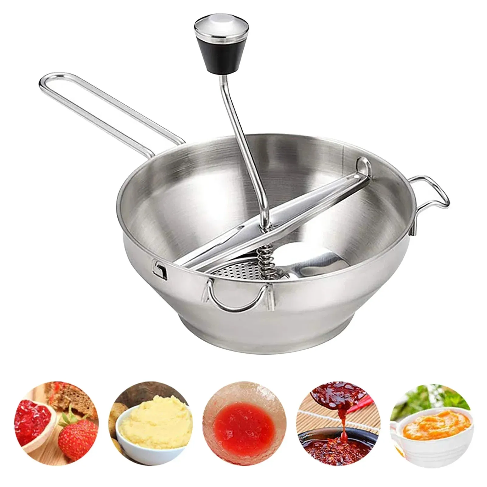 Moinho de alimentos rotativo inoxidável multifuncional, moinho de compotas com 3 discos, moedor manual de alimentos durável, lama vegetal — image 4