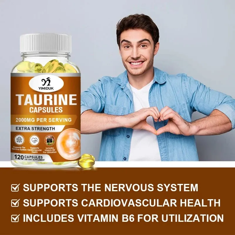 Compre 1 e ganhe 1 grátis! Suplemento de Taurina Premium para Foco e Exercício, Aumenta a Resistência, Reduz a Fadiga e a Função Cardiovascular
