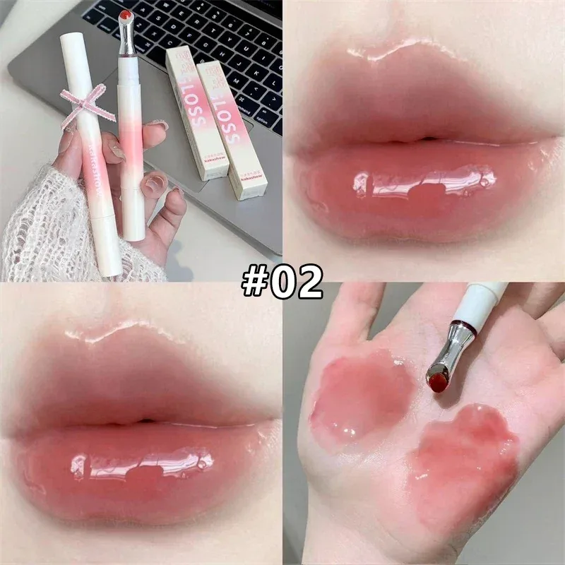 Kakashow Mirror Watery Lip Gloss Iron Brush Head Jelly Lipgloss Moisturizing Lip Tint Lipstick Nature Nude Lips Makeup Cosmetics