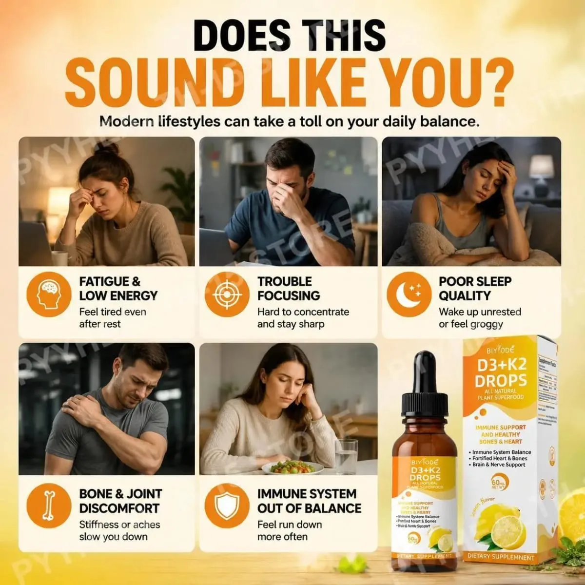 Vitamina D3 K2 Gotas Líquidas Absorção de Cálcio e Suporte Ósseo 1000 UI D3 com Sabor Limão K2 60 ml 30 Porções