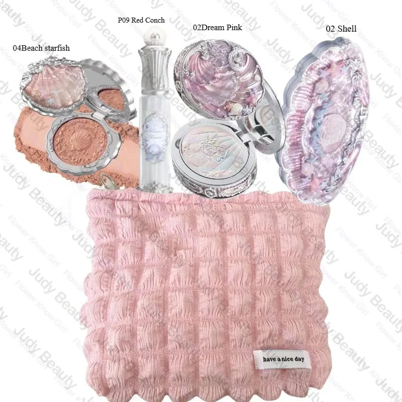 Maquiagem flor sabe conjunto concha pérola série seis cores paleta de sombra em relevo blush brilho batom kit com saco tudo em