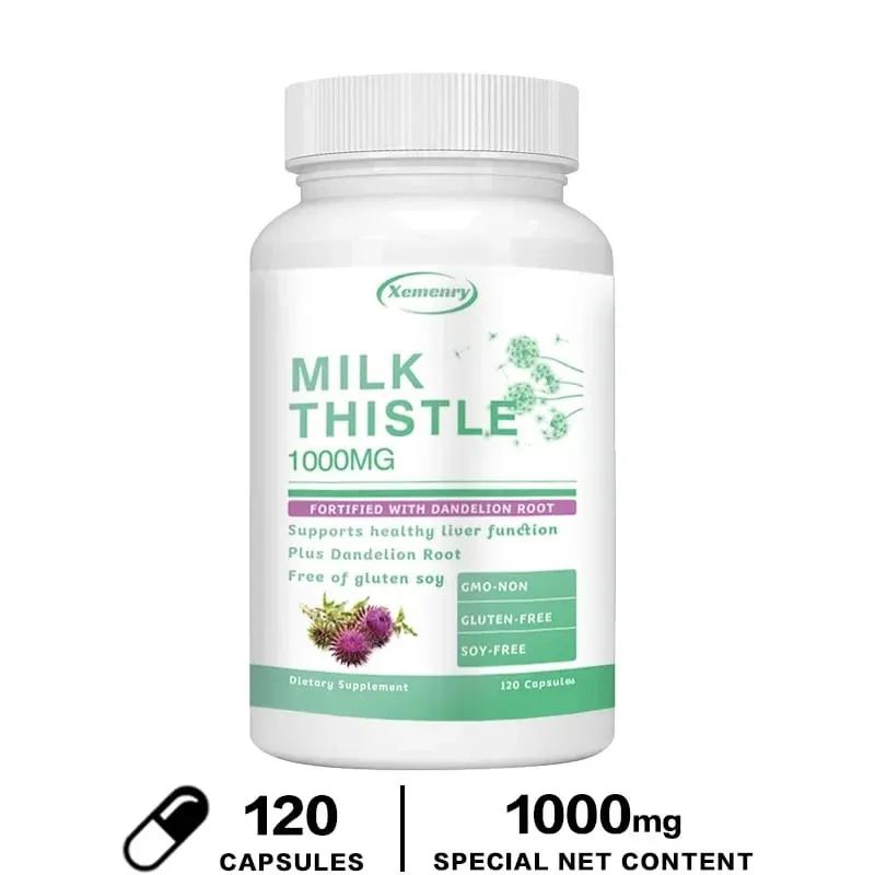 Limpeza de desintoxicação do fígado - com cardo mariano - melhora a função hepática, apoia o metabolismo da gordura, antioxidante - 120 cápsulas
