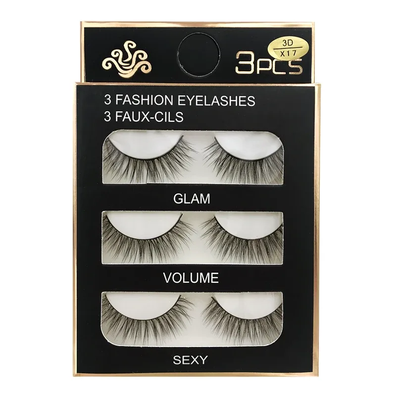 Falso cils 3 pares cílios postiços naturais longos 3d vison cílios macios macios finos feitos à mão cílios falsos ferramentas de maquiagem dos olhos