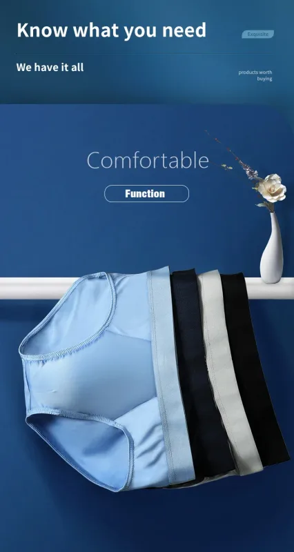 3 peças de gelo masculino - roupa íntima de seda. Estilo fino para o verão, com cuecas em U convexas. Shorts respiráveis ​​de cor sólida