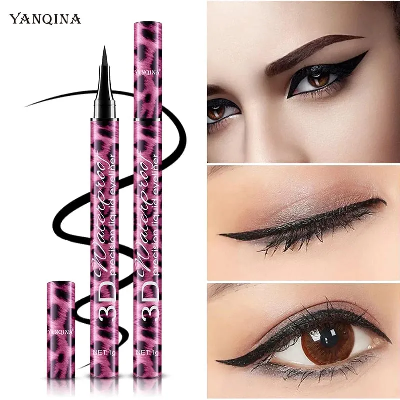 Conjunto de rímel à prova d'água 4D e delineador líquido, kit cosmético de maquiagem para olhos com curvatura espessa para iniciantes