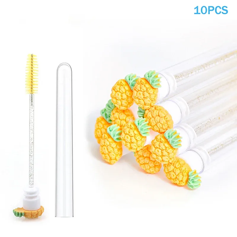 10 pçs/set coleção de frutas rímel escova reutilizável lash escova tubo carretéis lash extensão pincéis aplicadores ferramentas de maquiagem