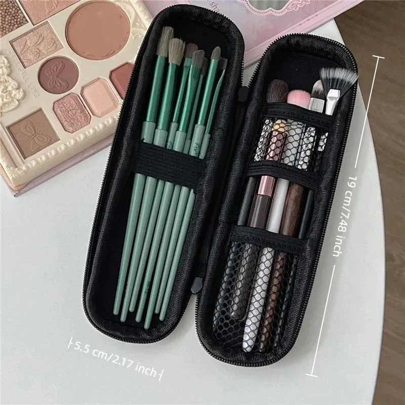 (N) Sacos de armazenamento de cosméticos pretos à prova d'água com zíper duplo estojo para pincéis de maquiagem bolsa feminina portátil suporte para pincel de viagem caixa de caneta