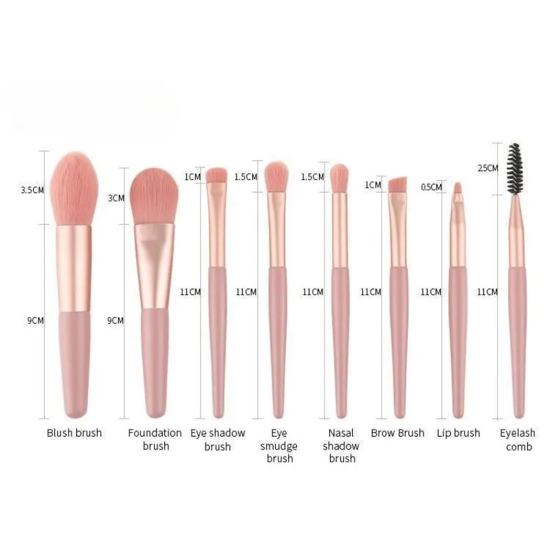 Conjunto de pincéis de maquiagem macios, 8 peças, mini macaron, portátil, ferramentas de beleza para iniciantes, blush, sombra, kit completo de pincéis cosméticos