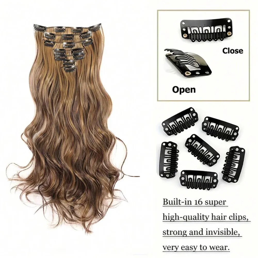 7 Clips In Hair Extensions Long Wave Hairstyle Blck 20inch Natural Synthetic Hair Daily Use Hairpiece For Women