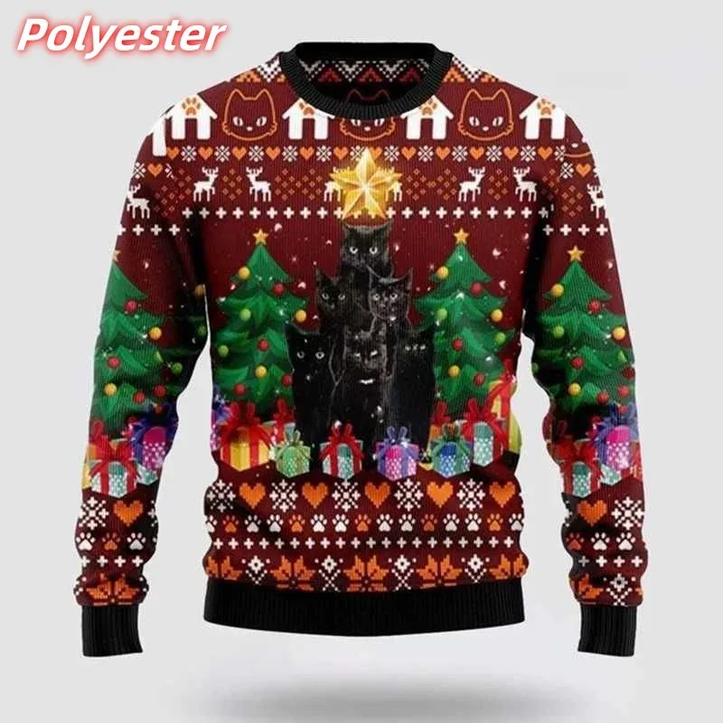 3D พิมพ์ Cat Snowflake Hoodie สำหรับผู้ชายคริสต์มาสของขวัญรูปแบบเสื้อกันหนาวลำลองแขนยาว Pullovers รอบคอ Hoodies — image 8