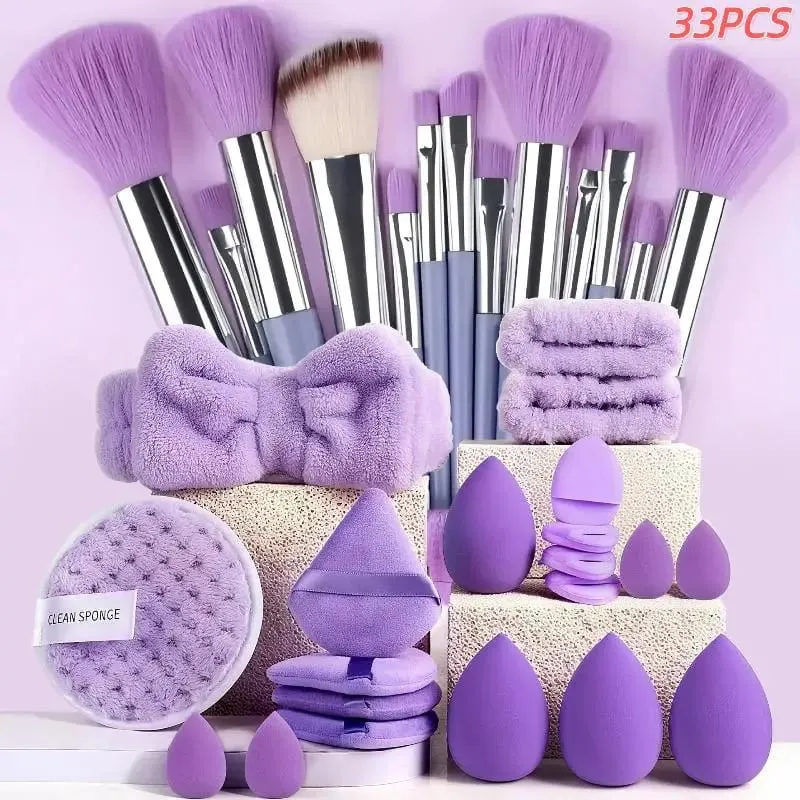 20/33 unidades kit de ferramentas de maquiagem conjunto completo com pincéis de maquiagem esponjas de beleza para maquiagem e remoção de maquiagem