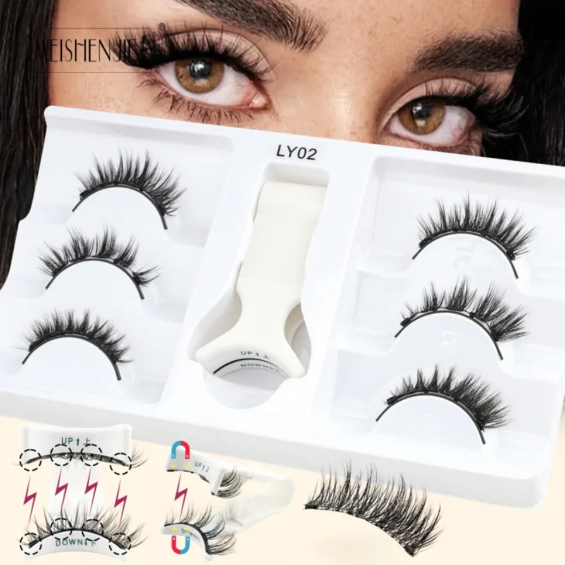 1/3 pares cílios magnéticos feitos à mão cílios macios reutilizáveis ​​magnéticos olhar natural 3d cílios postiços conjunto de pinças de maquiagem