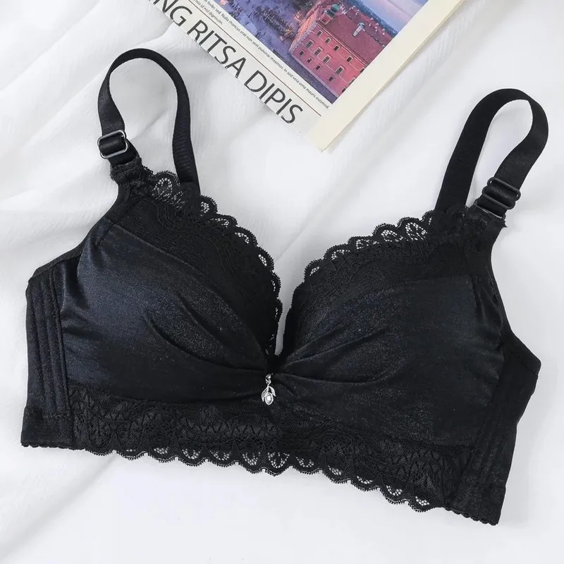 Sutiã push up ultra grosso de 8 cm, renda reunida sem fio, cobertura completa, lingerie, suporte lateral para copo A/B feminino