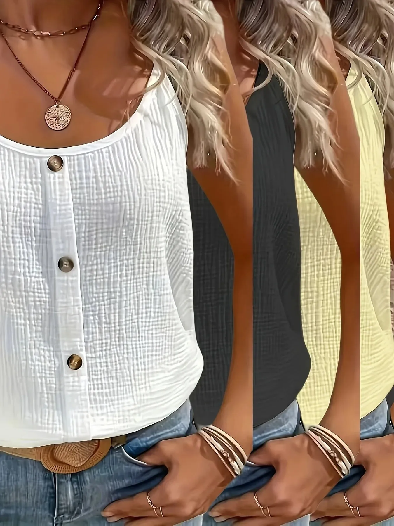 Verão cor sólida elástica confortável camisola regata 3 peças conjunto para passeios em casa, viagens e férias