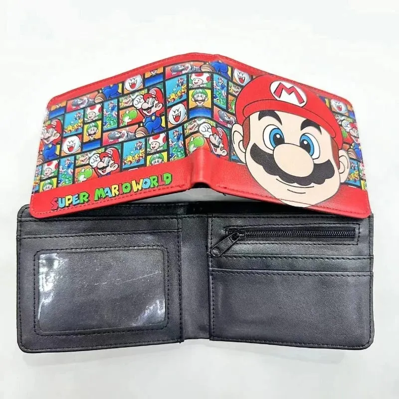 Carteira curta Super Mario Personalidade de estudante Kawaii PU à prova d'água multifuncional conveniente dobrável clipe para cartão de mudança