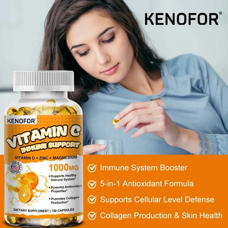 Suplemento de vitamina C para suporte imunológico e proteção antioxidante, vegano, não transgênico, sem glúten, 30/60/120 cápsulas