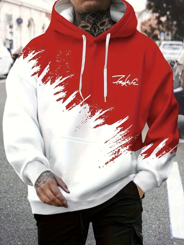 Mode Gradient Print Herre-hættetrøjer Sjove 3D-bogstavmønster Oversize sweatshirts Efterår og vinter Casual Pullover Mænd Tøj — image 2