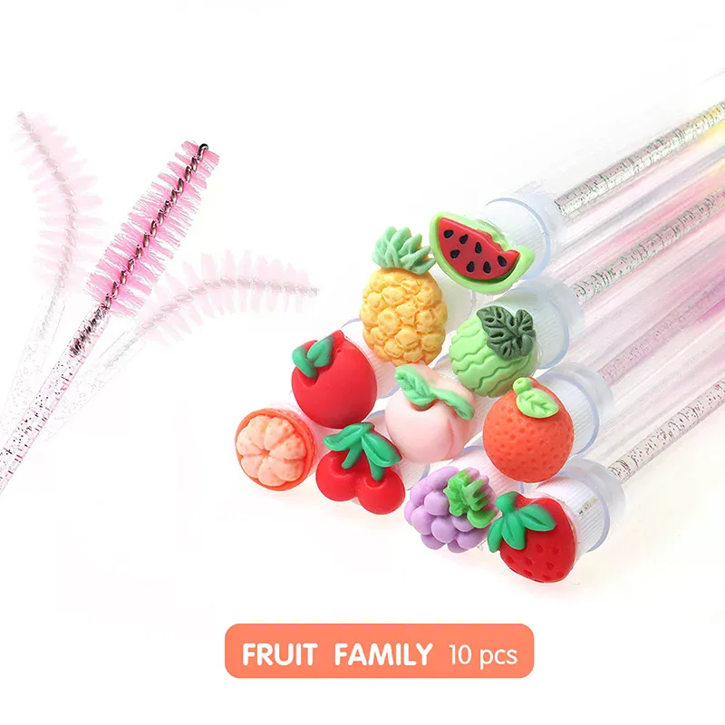 10 pçs/set coleção de frutas rímel escova reutilizável lash escova tubo carretéis lash extensão pincéis aplicadores ferramentas de maquiagem