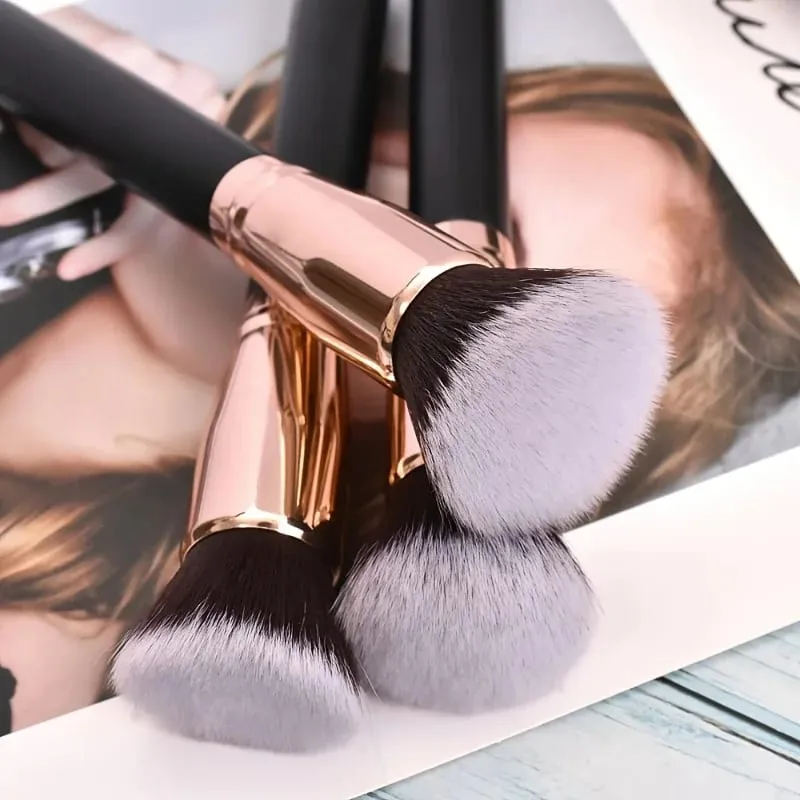 Conjunto de pincéis de maquiagem profissional, 3 peças, com base, blush e sombra, cerdas de nylon macias, portátil, ideal para viagens