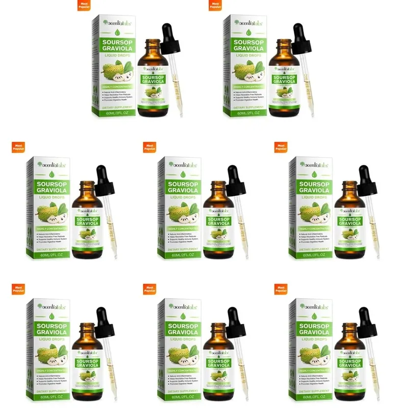 AcentiLabs Graviola Graviola Gotas Líquidas Vitamina C Suporta Saúde Digestiva Sistema Imunológico Defesa Radical Livre 60ml para Adultos