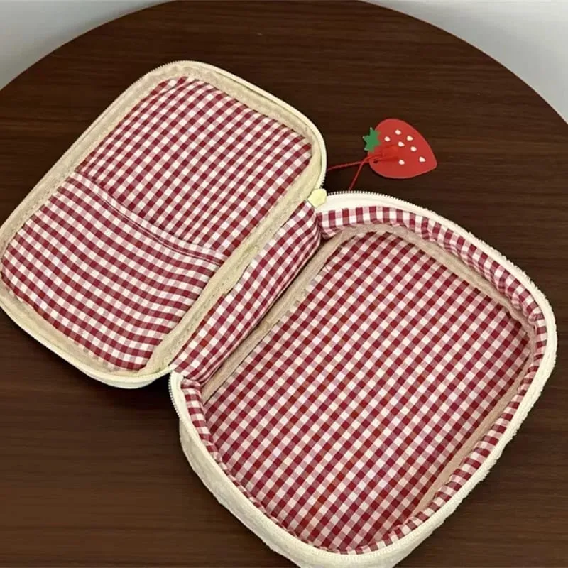 Bolsa de ferramentas cosméticas sanduíche de morango, grande capacidade, pincéis de maquiagem, batom, bolsa de armazenamento multifuncional, organizador comestic