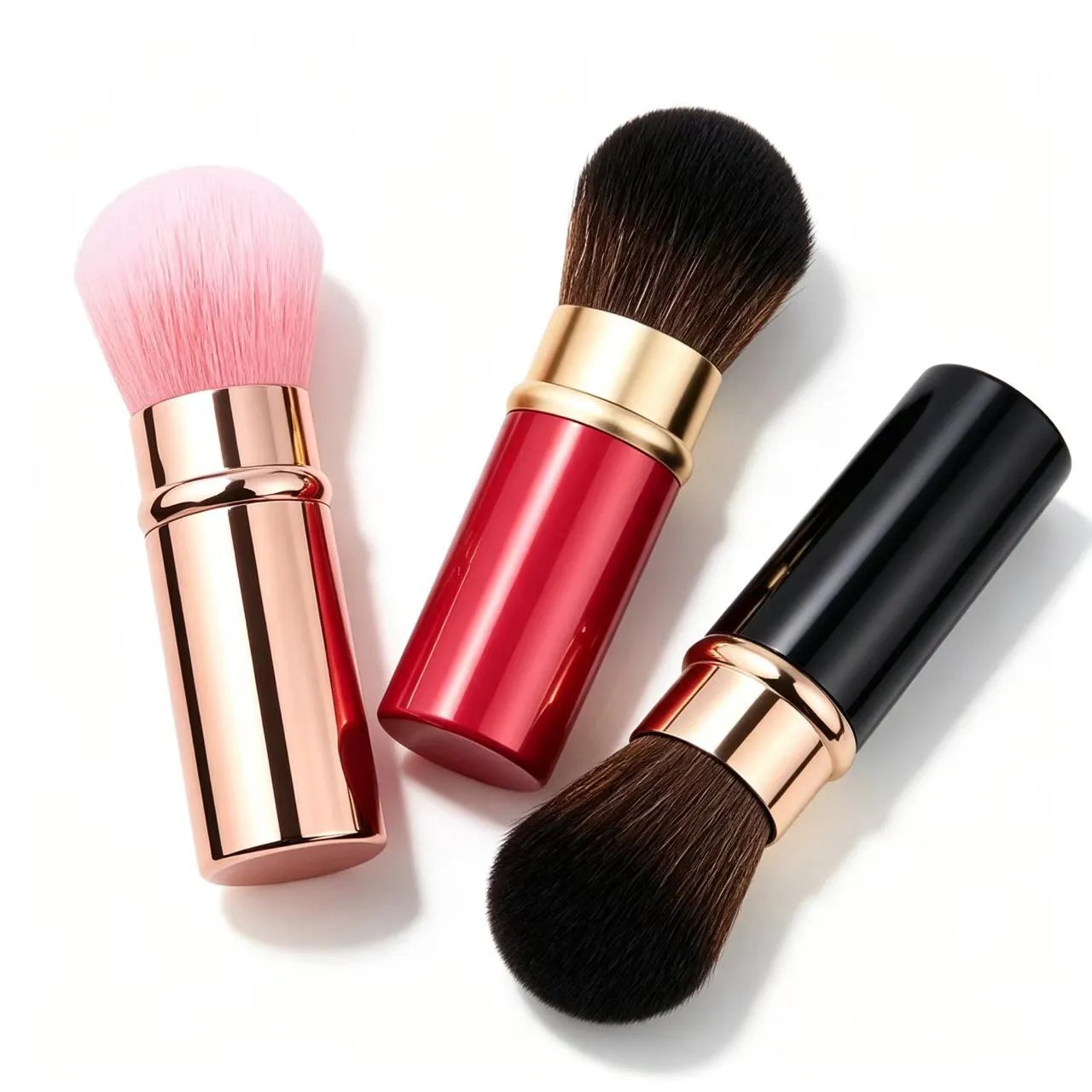 Conjunto de pincéis de maquiagem telescópicos portáteis prontos para viagem - alça de metal para pó de contorno blush tamanho compacto perfeito para On-the-G
