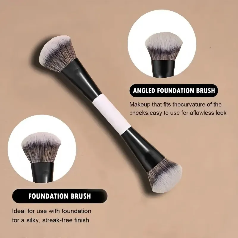 Pincéis de maquiagem de cabeça dupla 2 em 1, base angular plana, contorno corretivo para misturar pó solto, creme líquido, ferramentas cosméticas