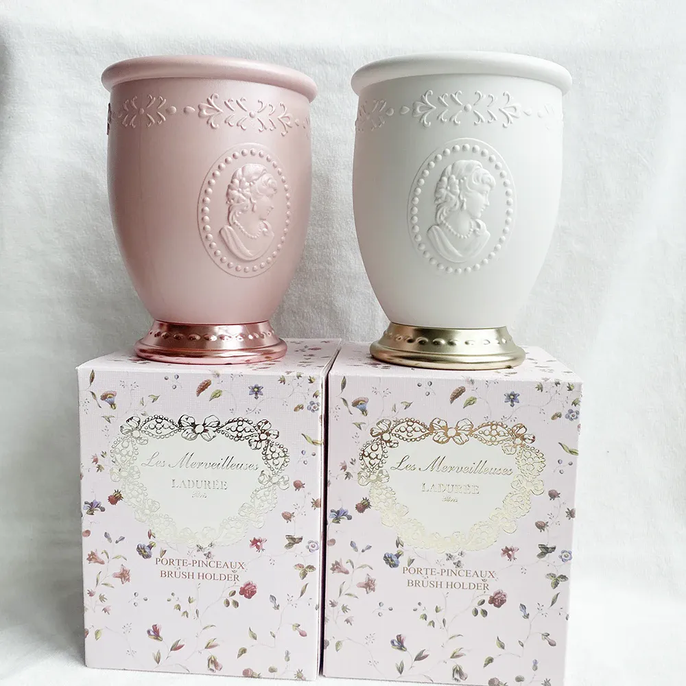 Laduree Queens Brush Holders White Pink Luxurious Makeup Brushes Cylinders Storage Containers