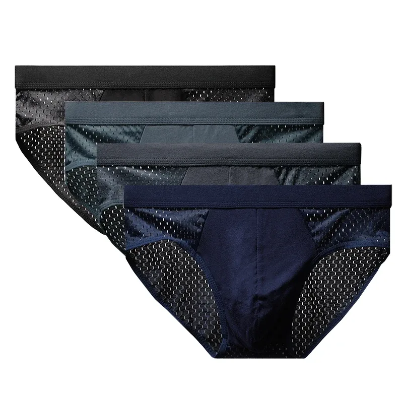 Roupa interior masculina fina respirável calcinha triangular para homens cuecas de seda gelo malha sexy calças de canto quadrado para shorts masculinos