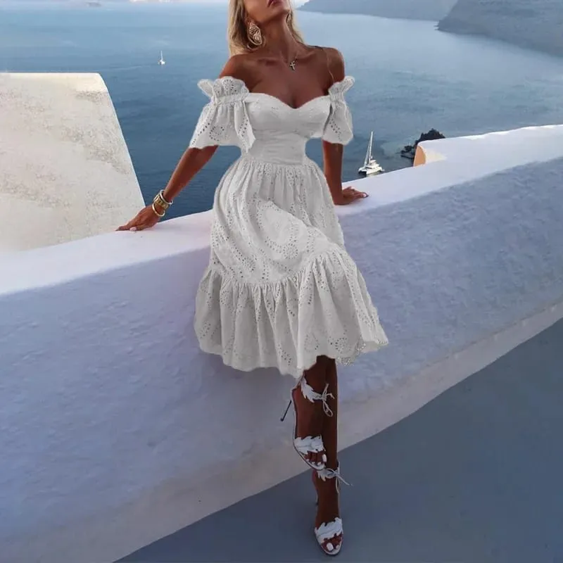 Vestido feminino fora do ombro vestidos de comprimento médio sólido dot sexy splice apertado cintura alta decote em v uma linha elegante magro ajuste vestidos