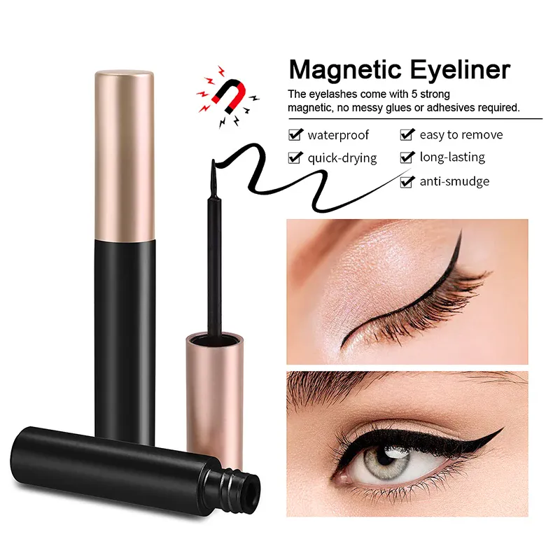 1/2 pçs preto magnético delineador cola extensão de cílios postiços magia auto-adesivo delineador líquido sem florescer maquiagem dos olhos cosméticos