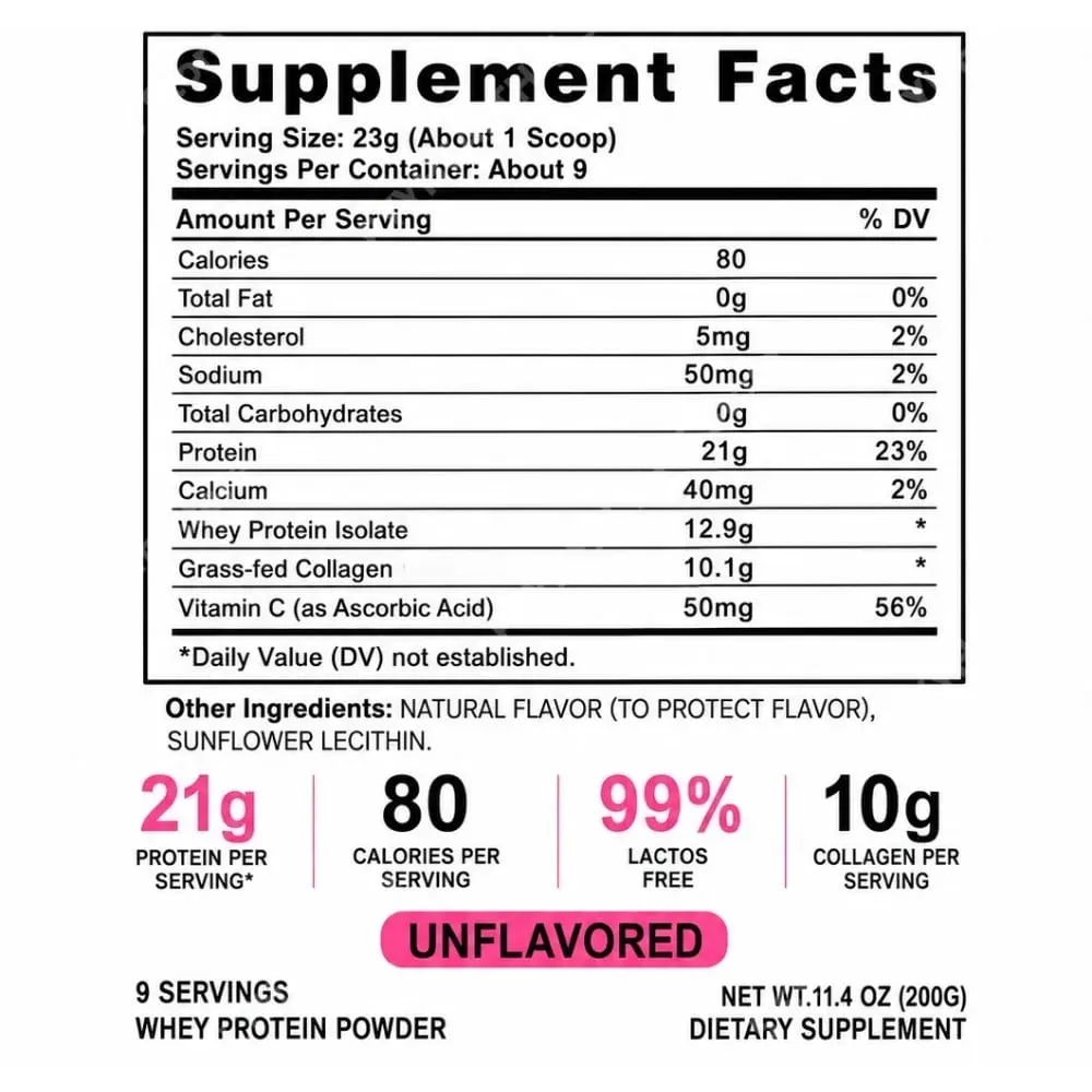 膠原蛋白乳清蛋白粉無味乳清分離膠原蛋白勝肽維生素 C 每日營養支持 200 克